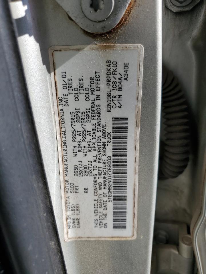 2001 Toyota Tacoma Double Cab Prerunner VIN: 5TEGM92N01Z769003 Lot: 86287805