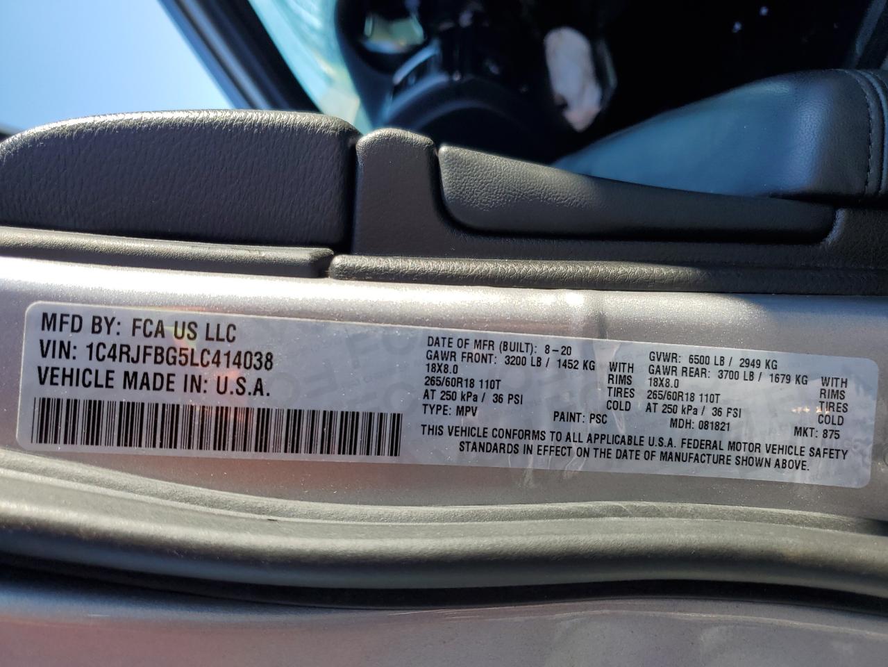 2020 Jeep Grand Cherokee Limited VIN: 1C4RJFBG5LC414038 Lot: 85778685