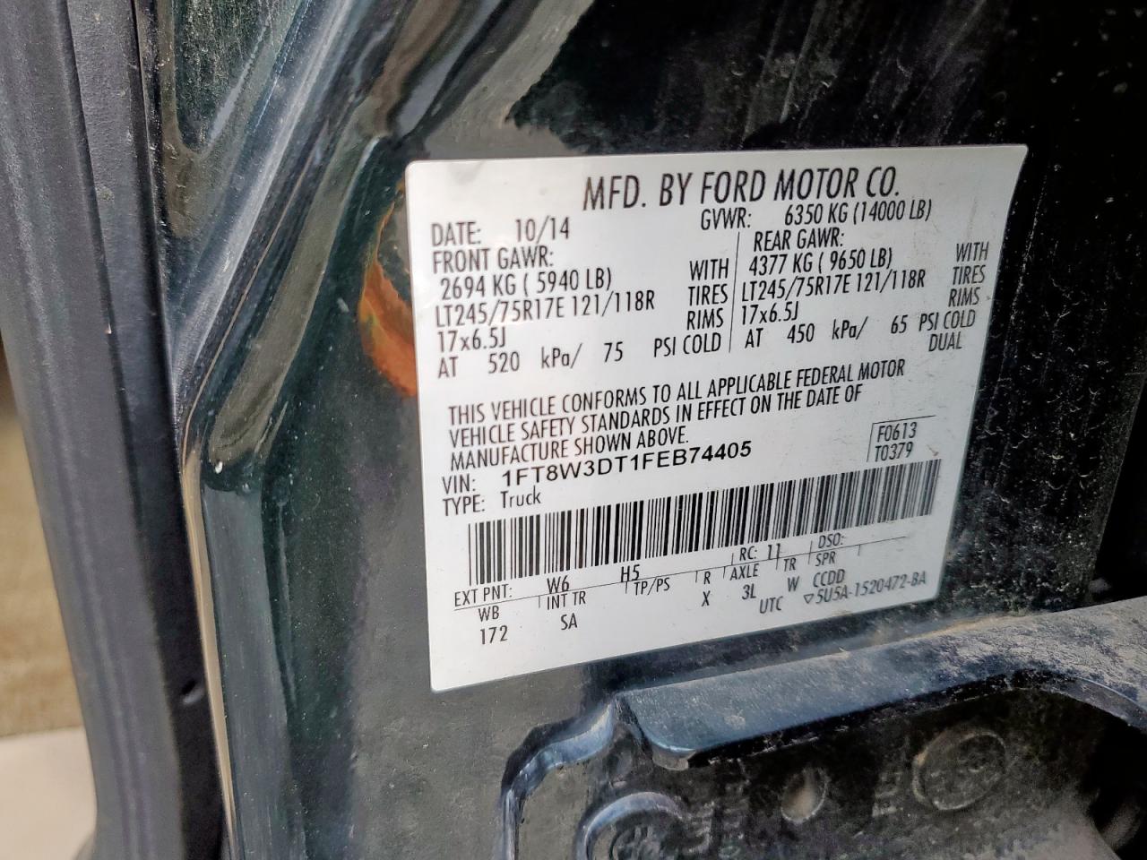 2015 Ford F350 Super Duty VIN: 1FT8W3DT1FEB74405 Lot: 81874435