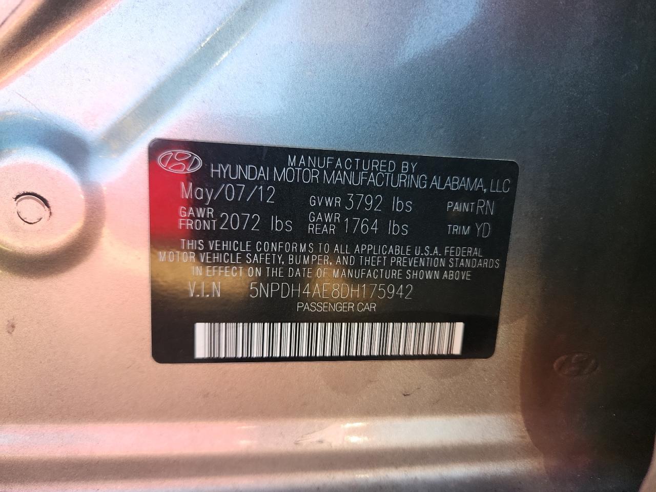 2013 Hyundai Elantra Gls VIN: 5NPDH4AE8DH175942 Lot: 82327275