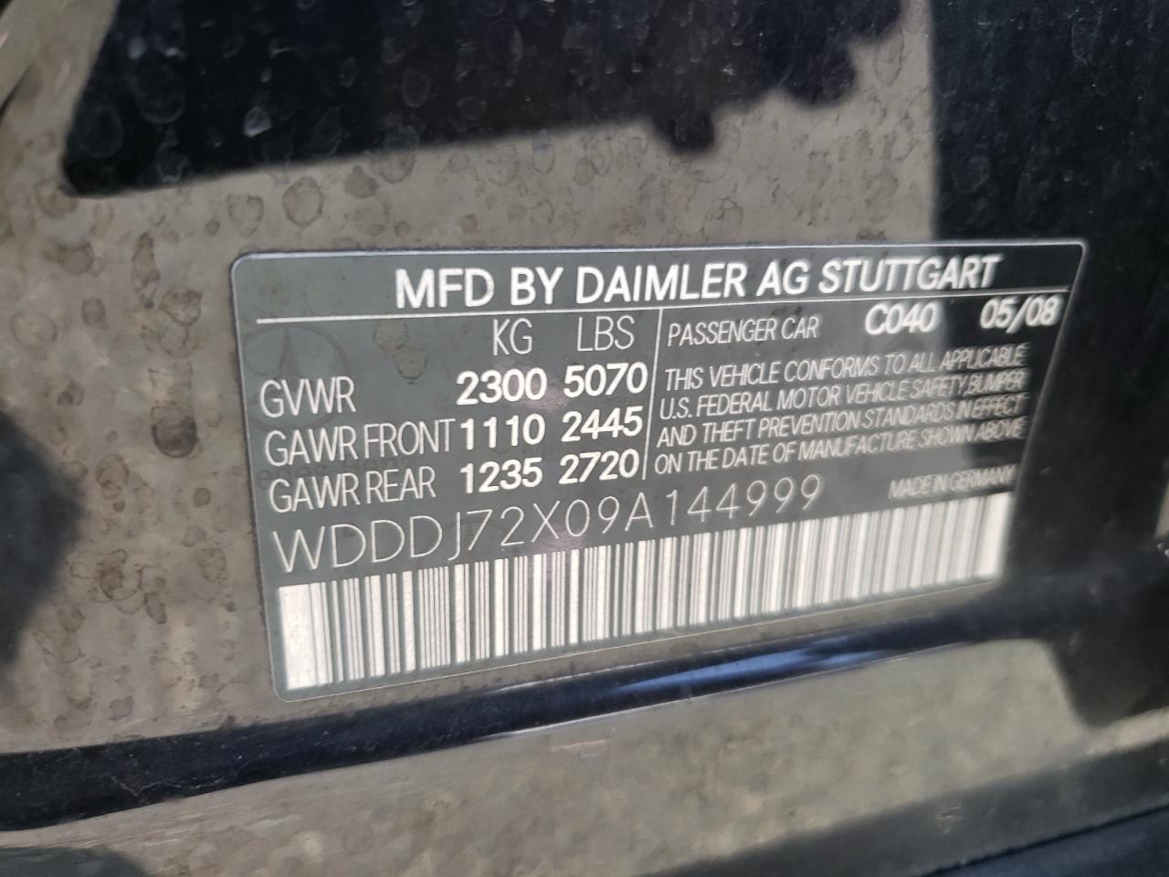 2009 Mercedes-Benz Cls 550 VIN: WDDDJ72X09A144999 Lot: 82716265