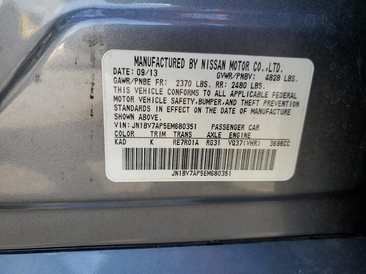 2014 Infiniti Q50 Base VIN: JN1BV7AP5EM680351 Lot: 86466035