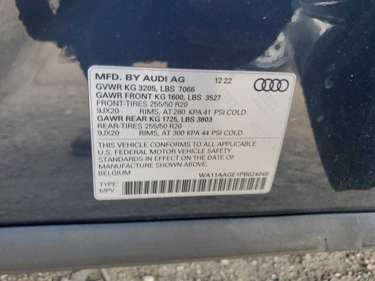 2023 Audi E-Tron Sportback Premium VIN: WA11AAGE1PB024048 Lot: 81647025