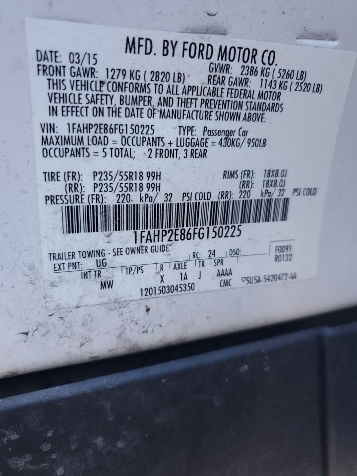 2015 Ford Taurus Sel VIN: 1FAHP2E86FG150225 Lot: 87301525