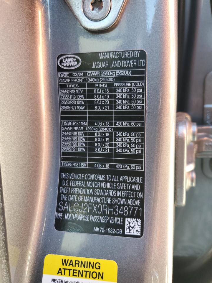 2024 Land Rover Discovery Sport S VIN: SALCJ2FX0RH348771 Lot: 86887975