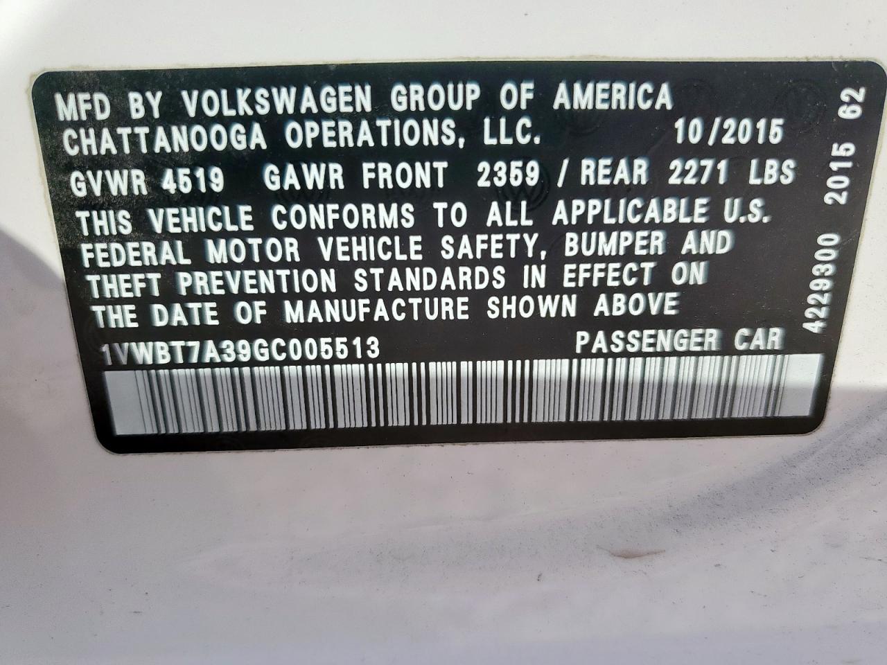 2016 Volkswagen Passat Se VIN: 1VWBT7A39GC005513 Lot: 84415295