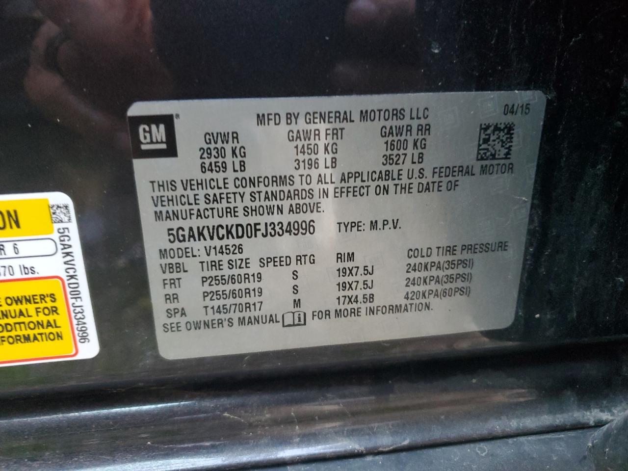 2015 Buick Enclave VIN: 5GAKVCKD0FJ334996 Lot: 81711695