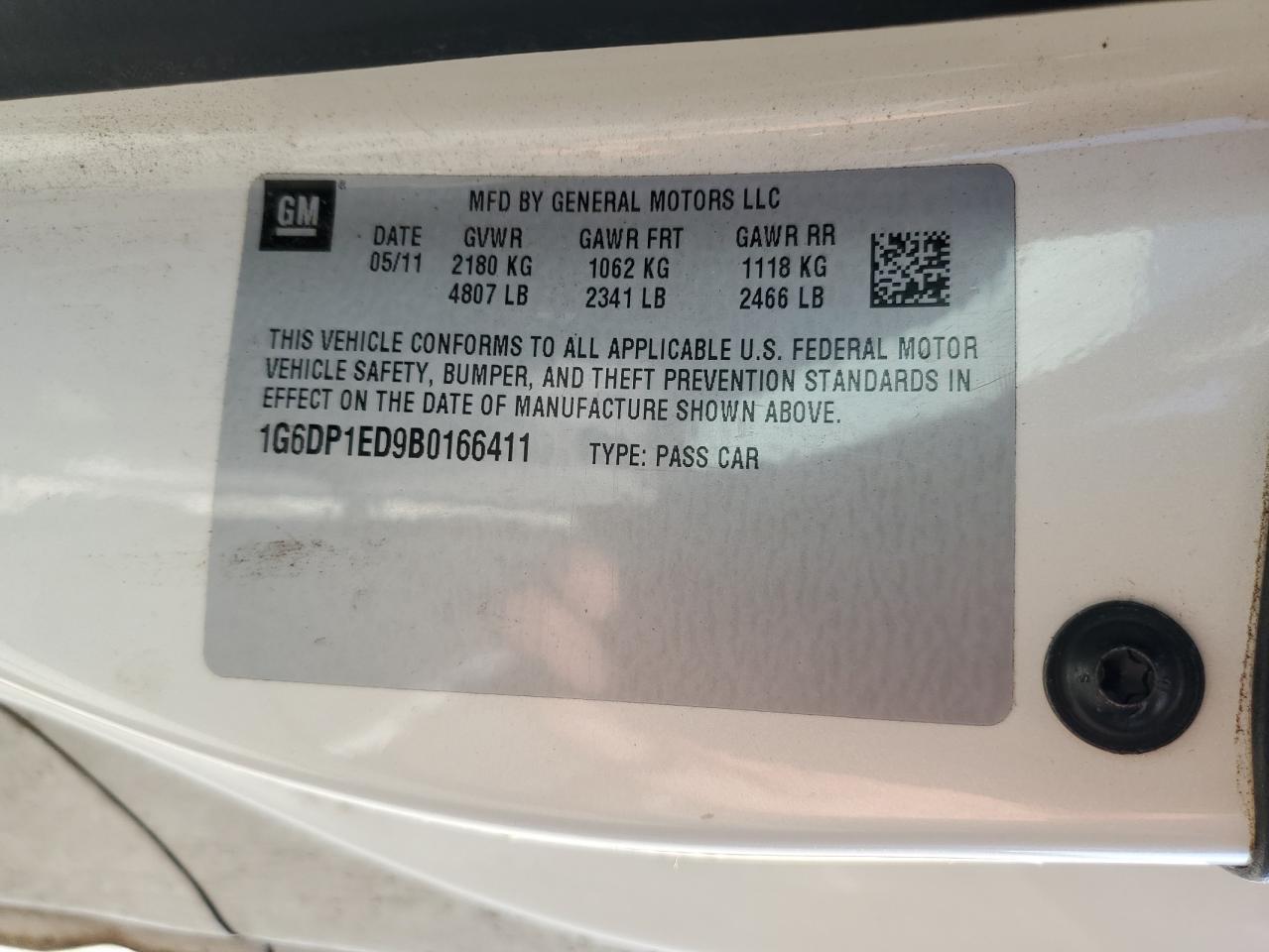 2011 Cadillac Cts Premium Collection VIN: 1G6DP1ED9B0166411 Lot: 85696865