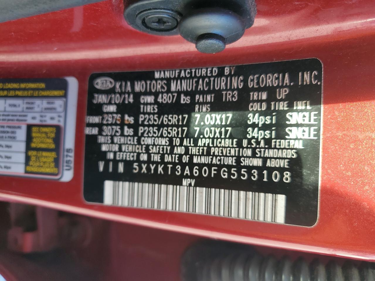 2015 Kia Sorento Lx VIN: 5XYKT3A60FG553108 Lot: 86119035