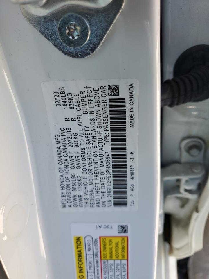 2023 Honda Civic Sport VIN: 2HGFE2F53PH526947 Lot: 86530455