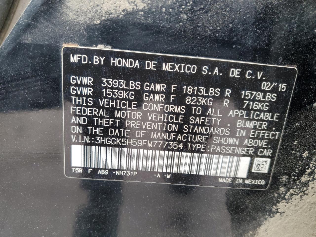 2015 Honda Fit Lx VIN: 3HGGK5H59FM777354 Lot: 85673355