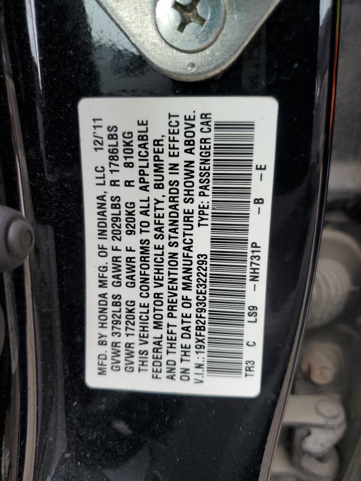 2012 Honda Civic Exl VIN: 19XFB2F93CE322293 Lot: 85662135