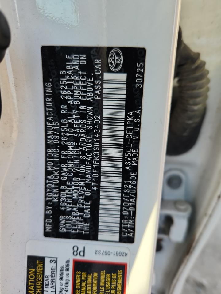 2016 Toyota Camry Le VIN: 4T1BF1FK3GU143402 Lot: 84422325