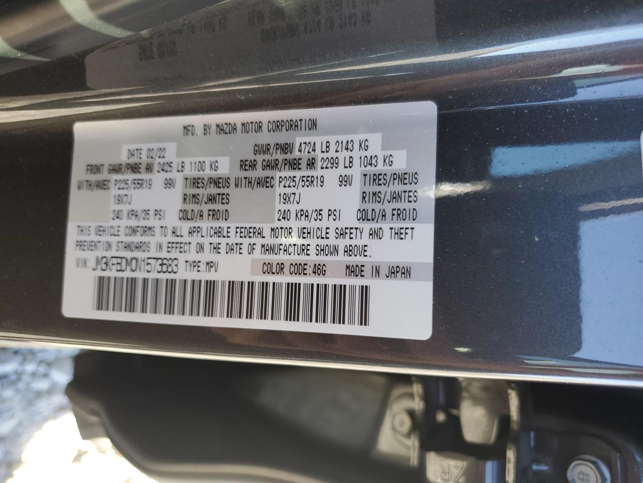 2022 Mazda Cx-5 Premium VIN: JM3KFBDM0N1573683 Lot: 86618295