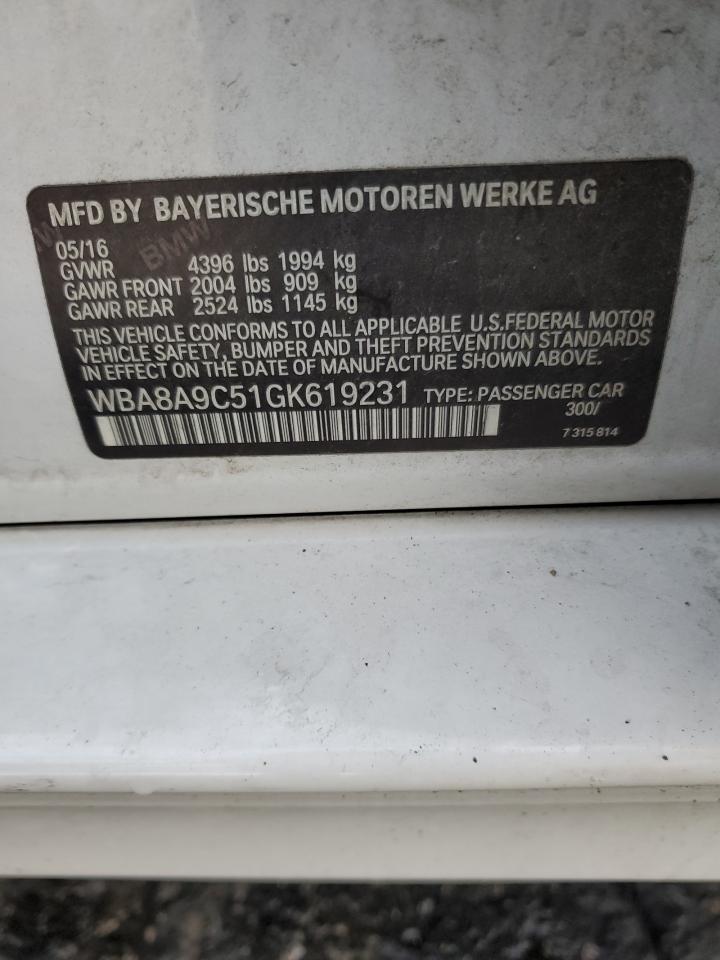2016 BMW 320 I VIN: WBA8A9C51GK619231 Lot: 85876185