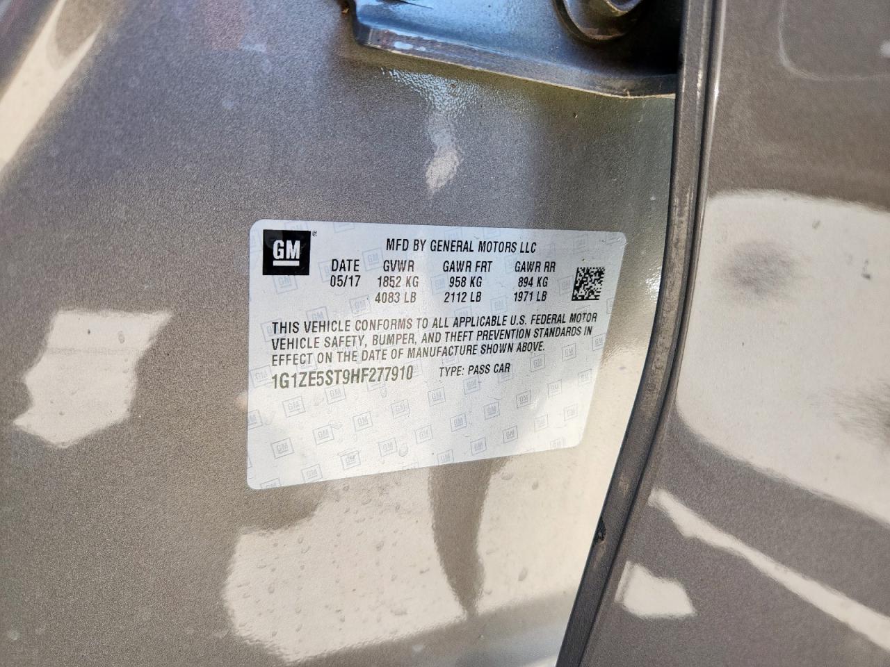 2017 Chevrolet Malibu Lt VIN: 1G1ZE5ST9HF277910 Lot: 86063015