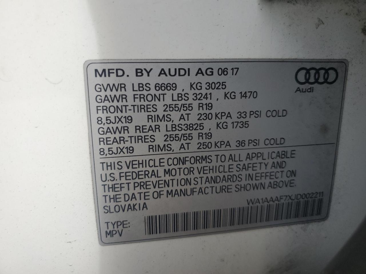 2018 Audi Q7 Premium VIN: WA1AAAF7XJD002211 Lot: 82326775