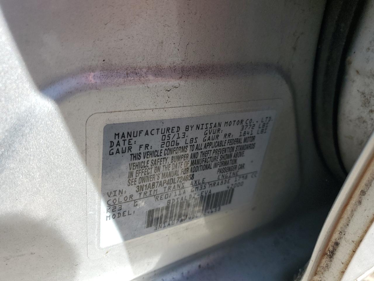 2013 Nissan Sentra S VIN: 3N1AB7AP4DL724658 Lot: 84957995