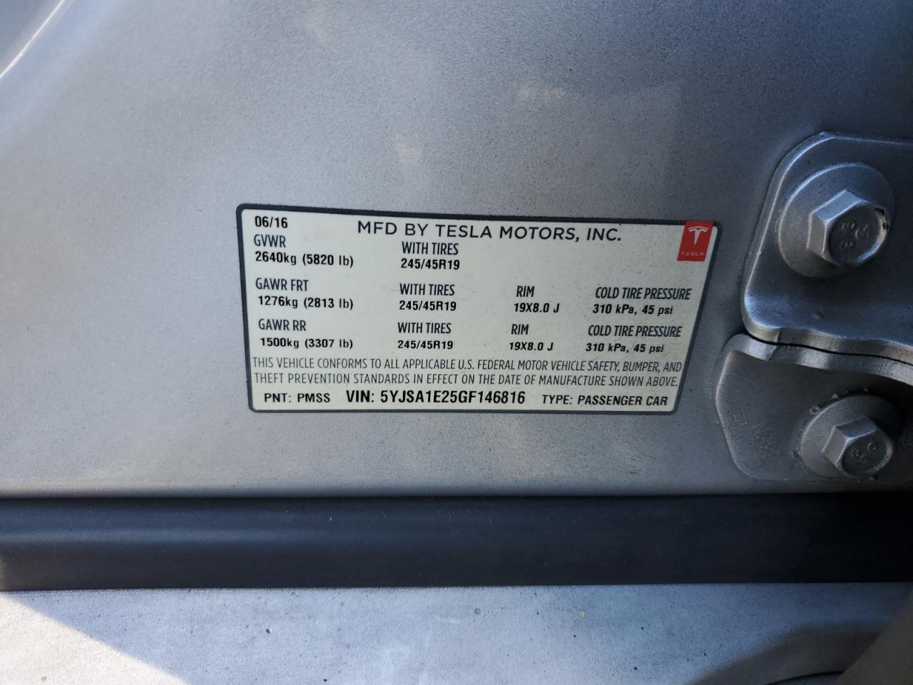 2016 Tesla Model S VIN: 5YJSA1E25GF146816 Lot: 87213925