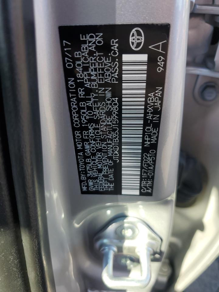 2018 Toyota Prius C VIN: JTDKDTB35J1599804 Lot: 82235595