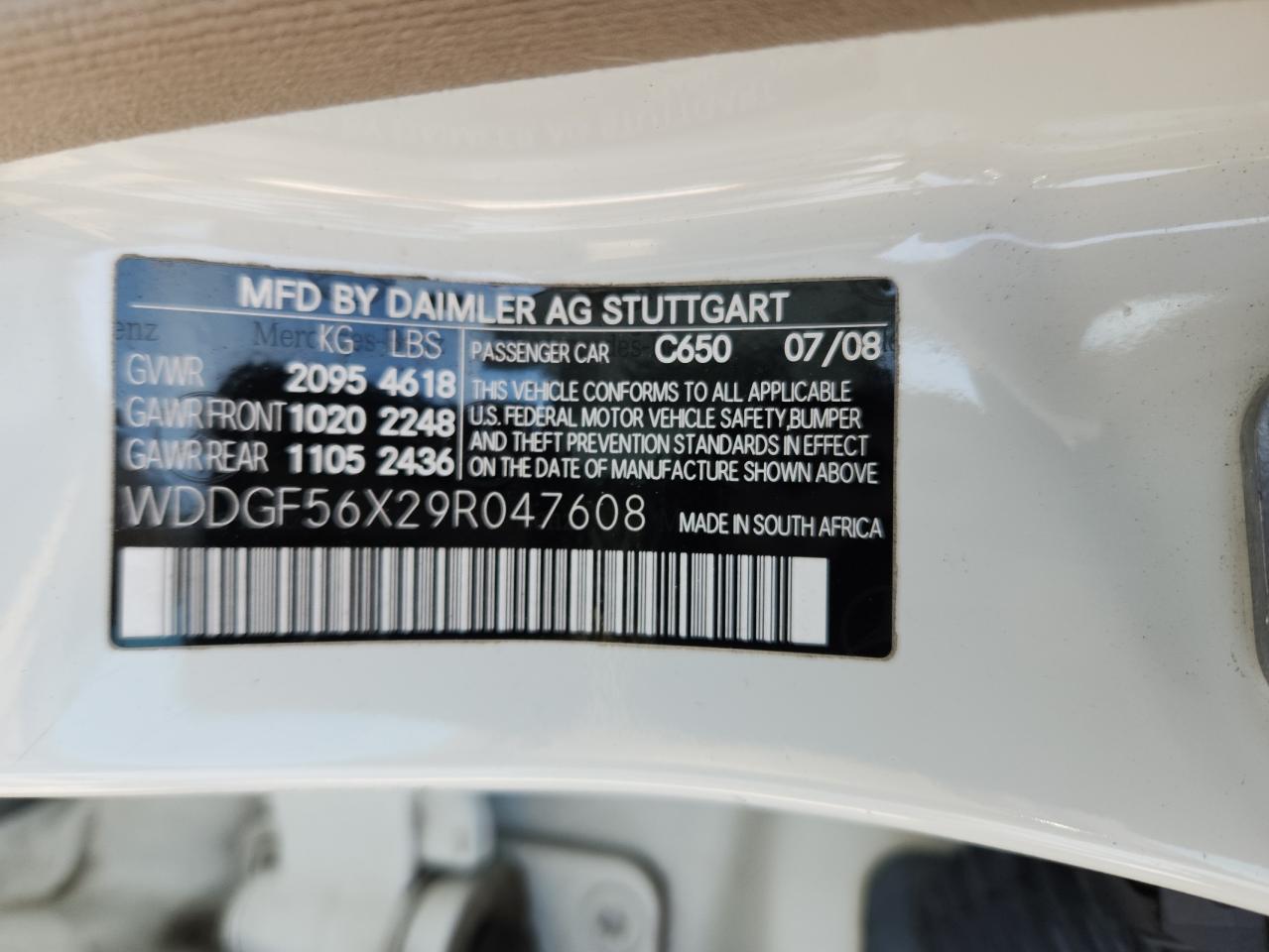 2009 Mercedes-Benz C 350 VIN: WDDGF56X29R047608 Lot: 89529145