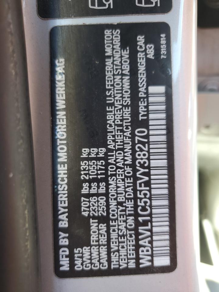 2015 BMW X1 xDrive28I VIN: WBAVL1C55FVY38270 Lot: 85477965