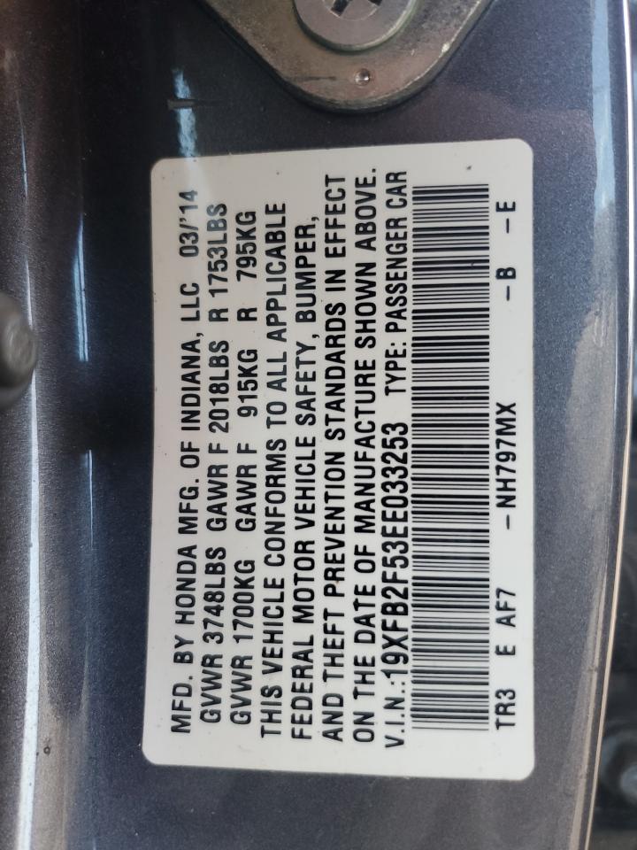 2014 Honda Civic Lx VIN: 19XFB2F53EE033253 Lot: 84753725