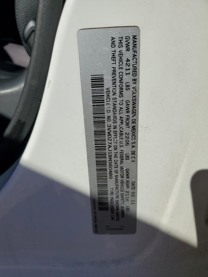 2011 Volkswagen Jetta Se VIN: 3VWDZ7AJ1BM360480 Lot: 86091285