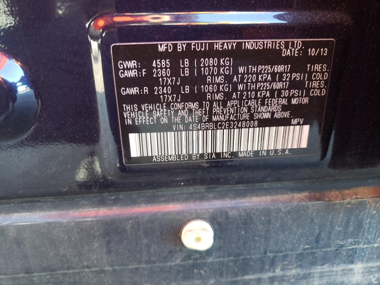 2014 Subaru Outback 2.5I Limited VIN: 4S4BRBLC2E3248008 Lot: 85110675