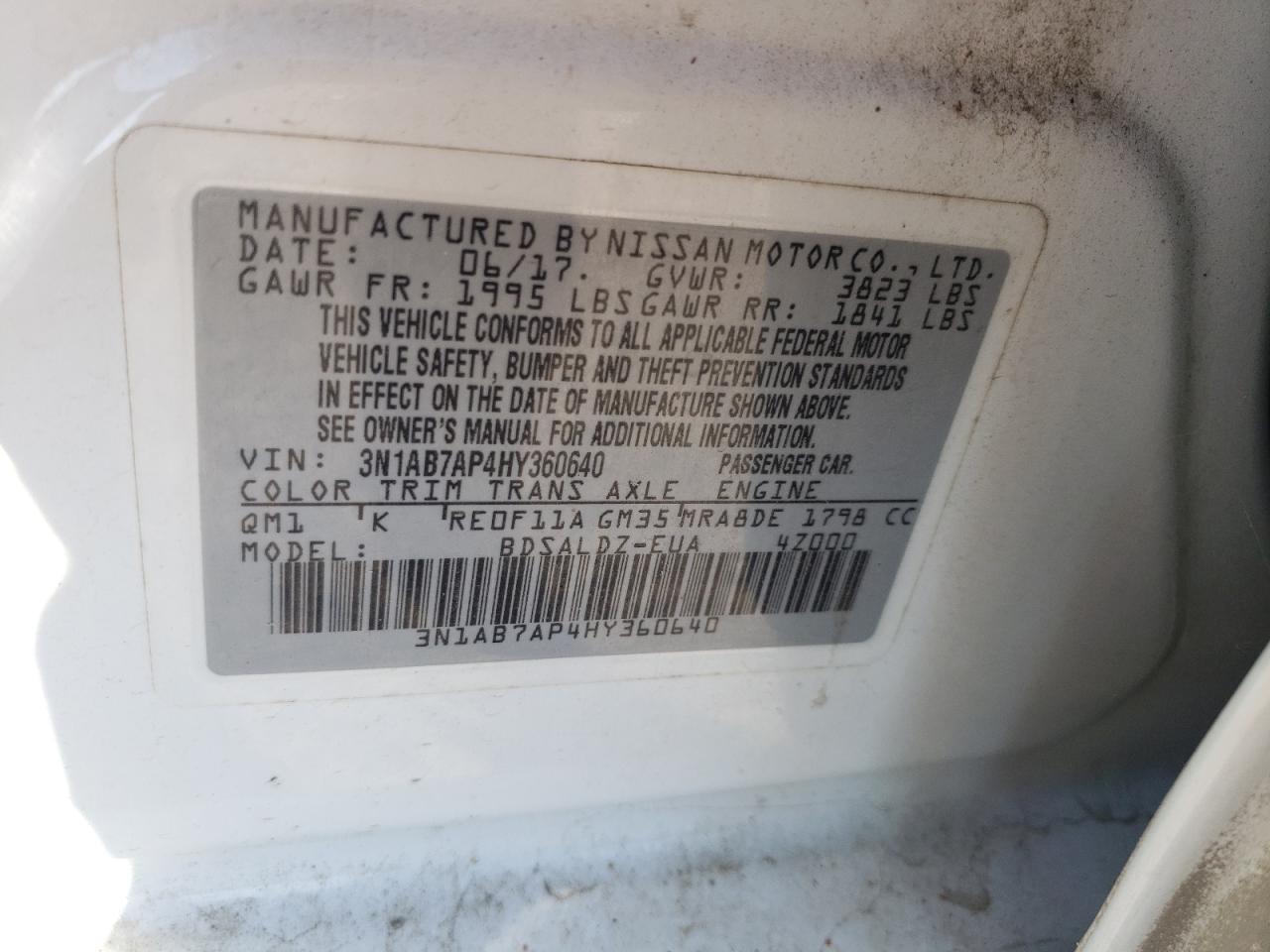 2017 Nissan Sentra S VIN: 3N1AB7AP4HY360640 Lot: 84635245