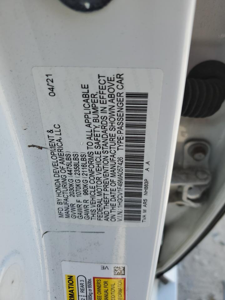2021 Honda Accord Sport Se VIN: 1HGCV1F49MA057426 Lot: 82556295