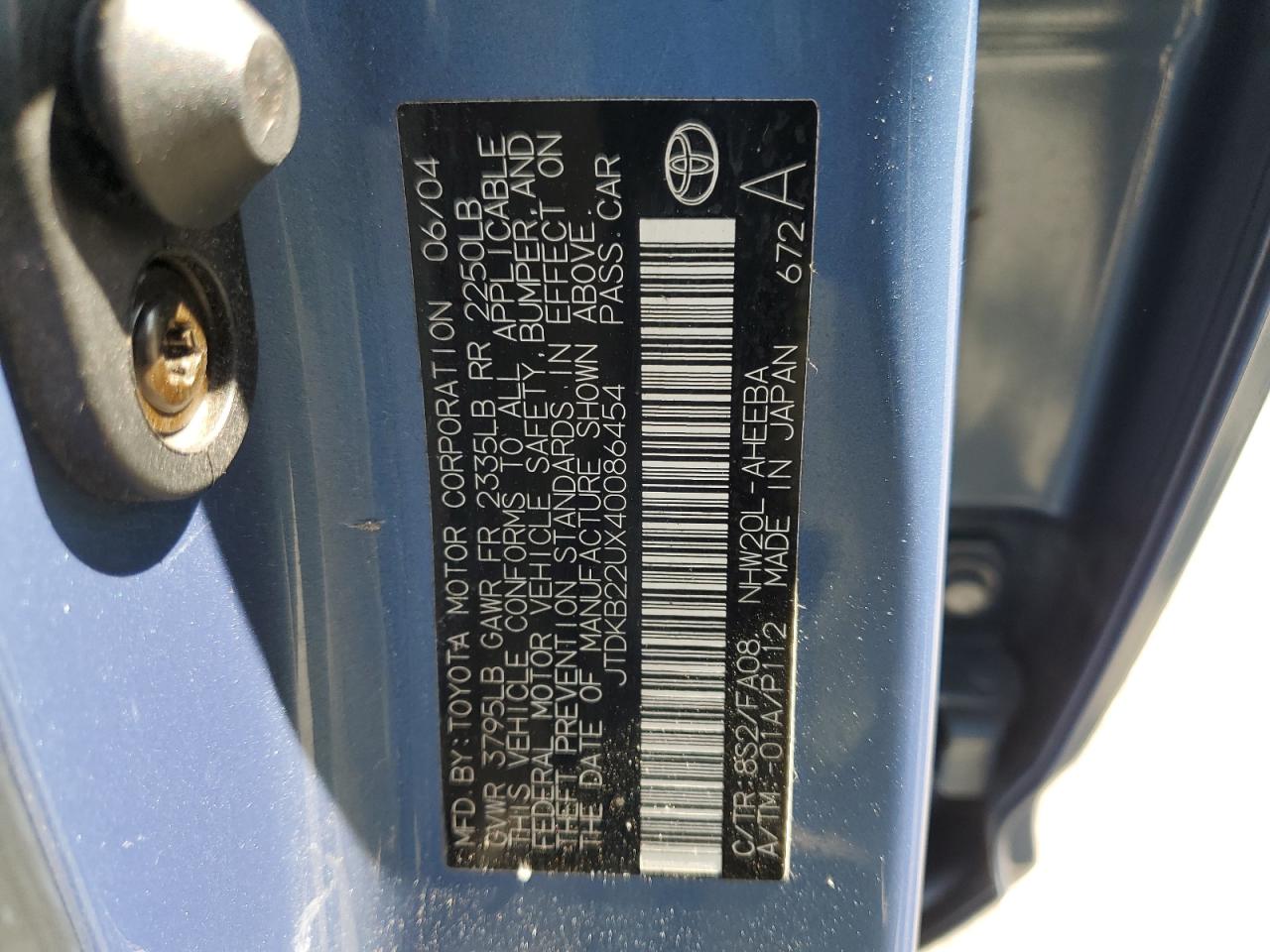 2004 Toyota Prius VIN: JTDKB22UX40086454 Lot: 89839035