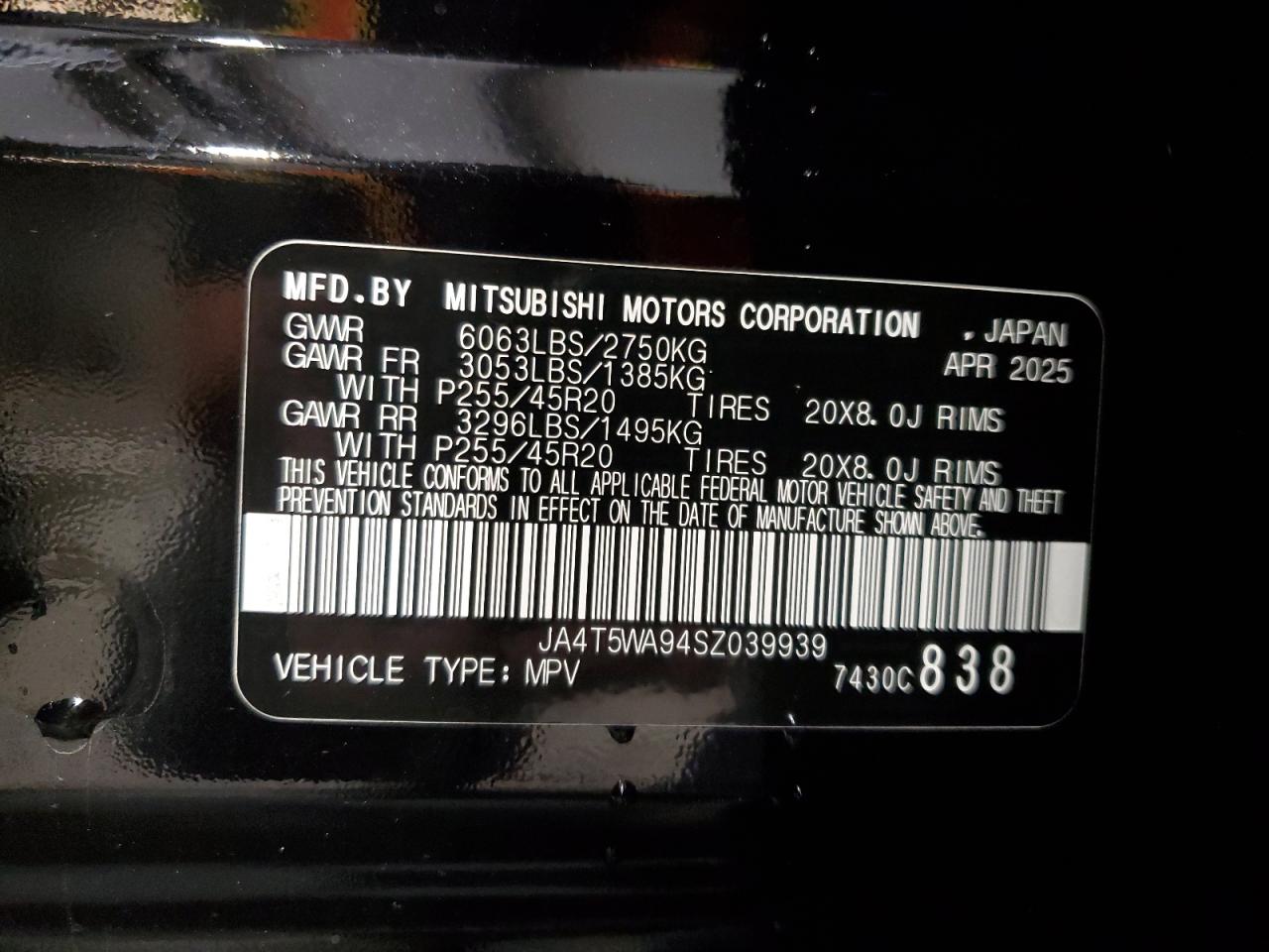 2025 Mitsubishi Outlander Sel VIN: JA4T5WA94SZ039939 Lot: 85899675