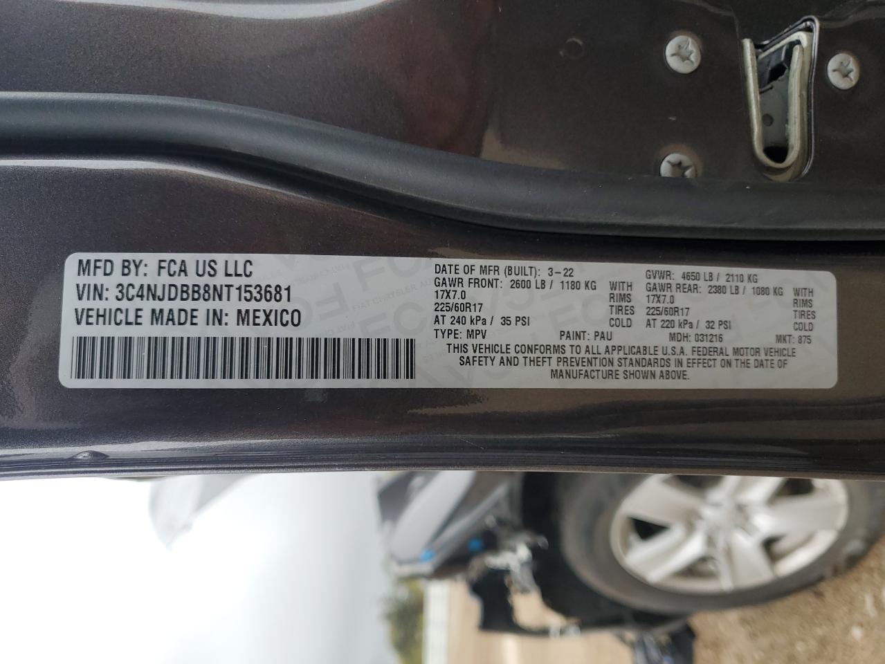 2022 Jeep Compass Latitude VIN: 3C4NJDBB8NT153681 Lot: 86448755