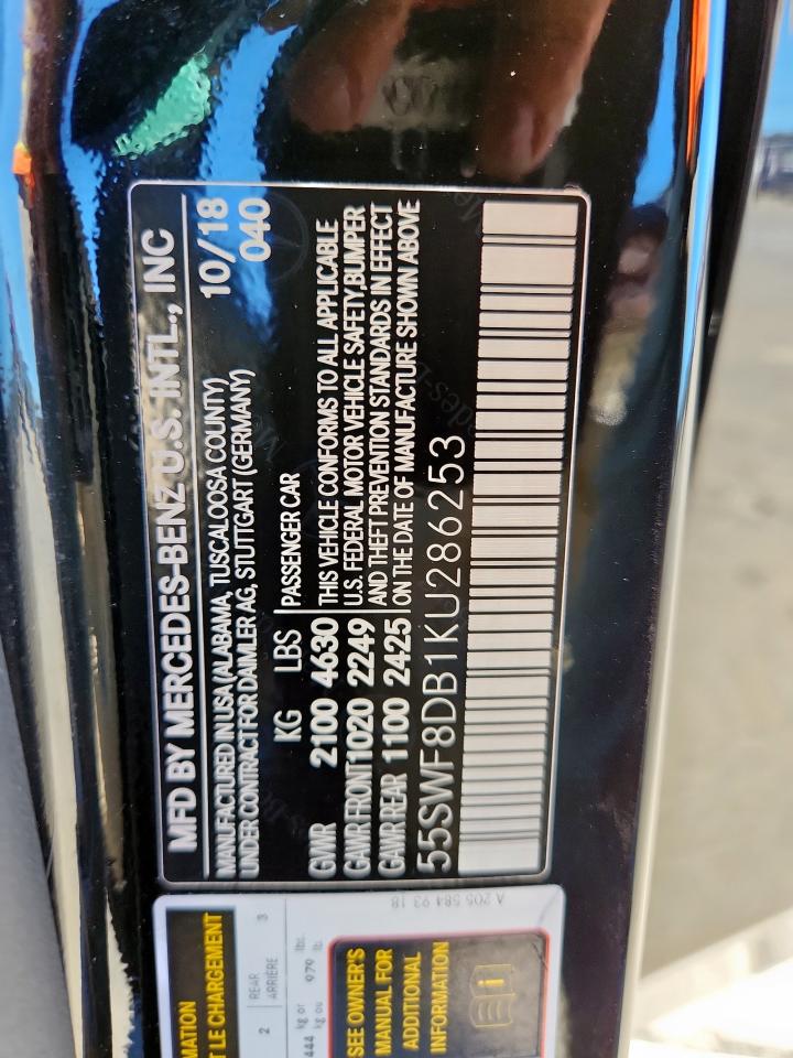 2019 Mercedes-Benz C 300 VIN: 55SWF8DB1KU286253 Lot: 90665485