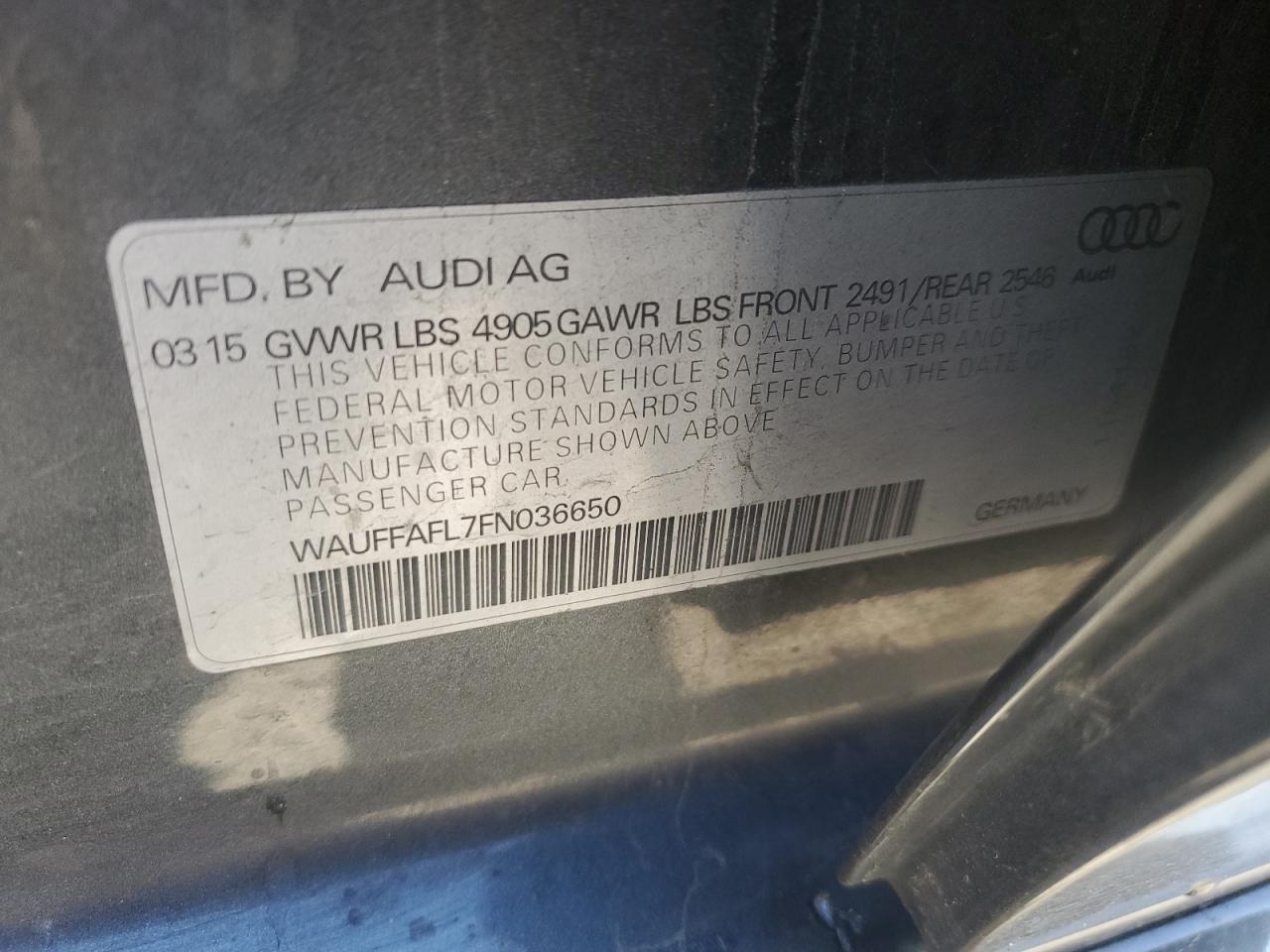 2015 Audi A4 Premium Plus VIN: WAUFFAFL7FN036650 Lot: 85682915