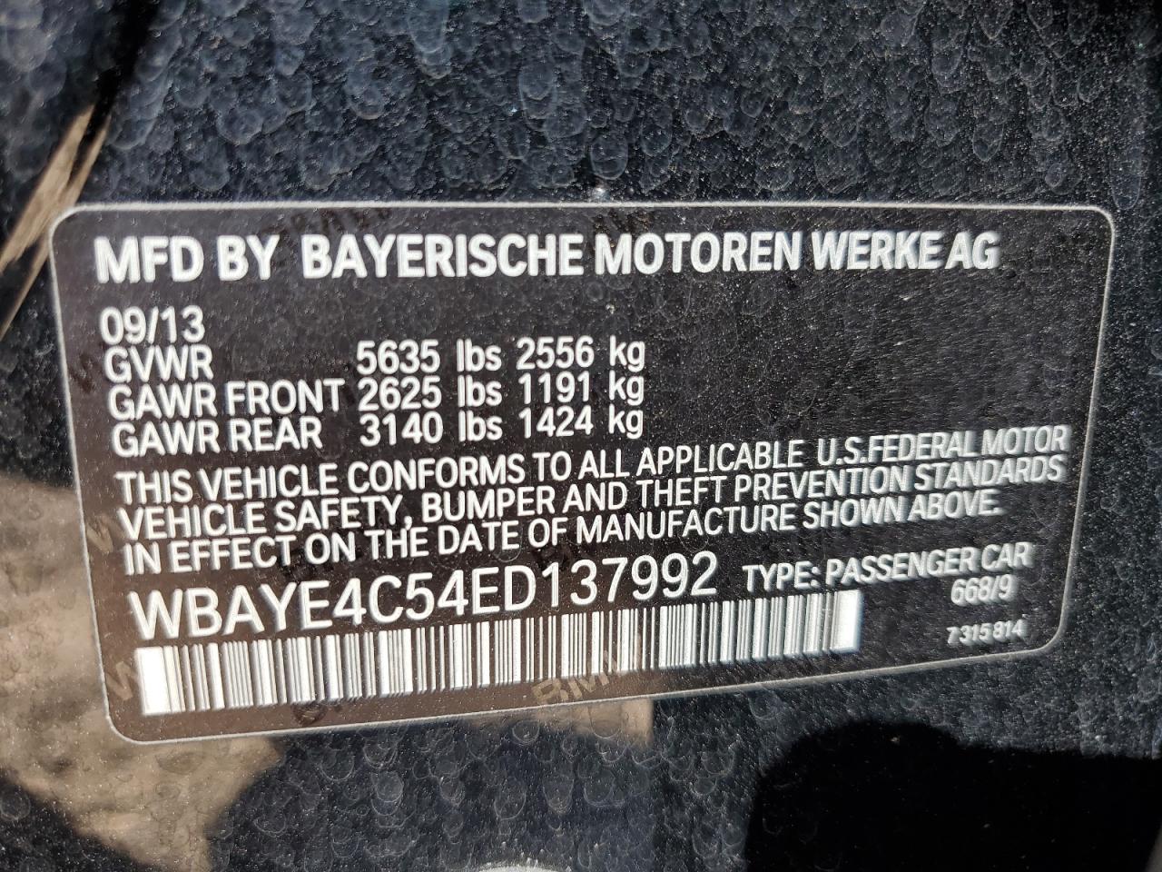 2014 BMW 740 Li VIN: WBAYE4C54ED137992 Lot: 86133095