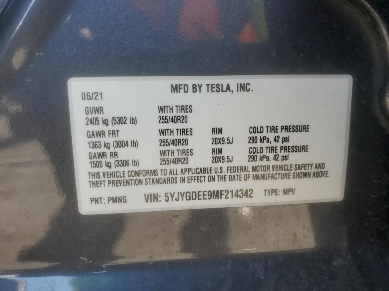 2021 Tesla Model Y VIN: 5YJYGDEE9MF214342 Lot: 86483265