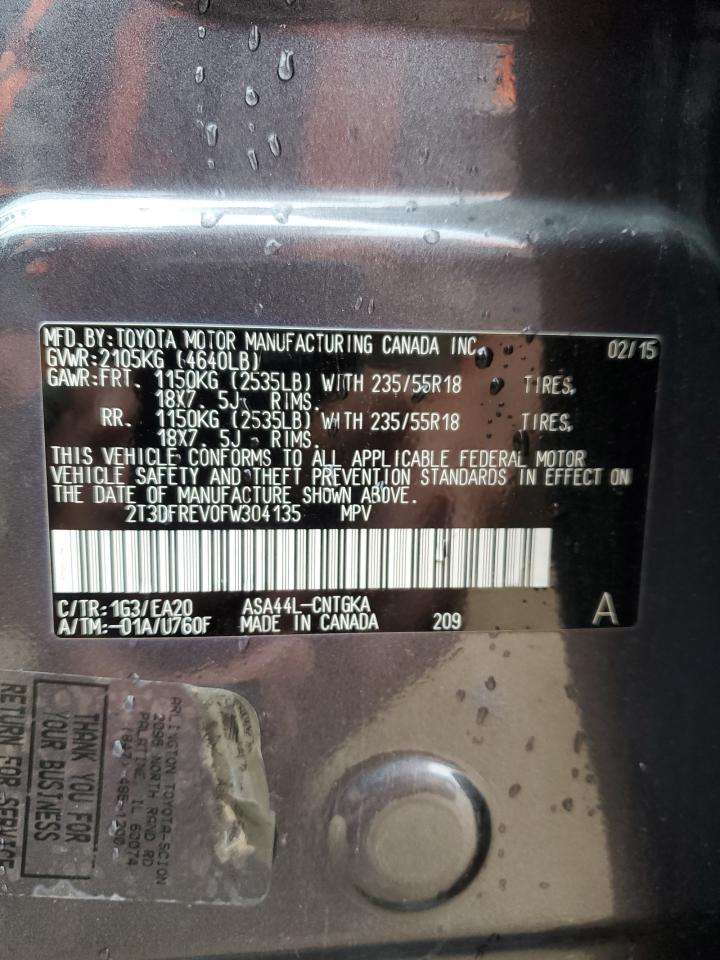 2015 Toyota Rav4 Limited VIN: 2T3DFREV0FW304135 Lot: 86090645