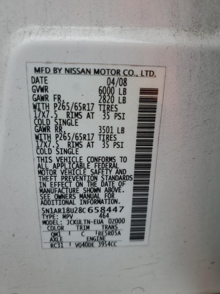 2008 Nissan Pathfinder S VIN: 5N1AR18U28C658447 Lot: 82237045