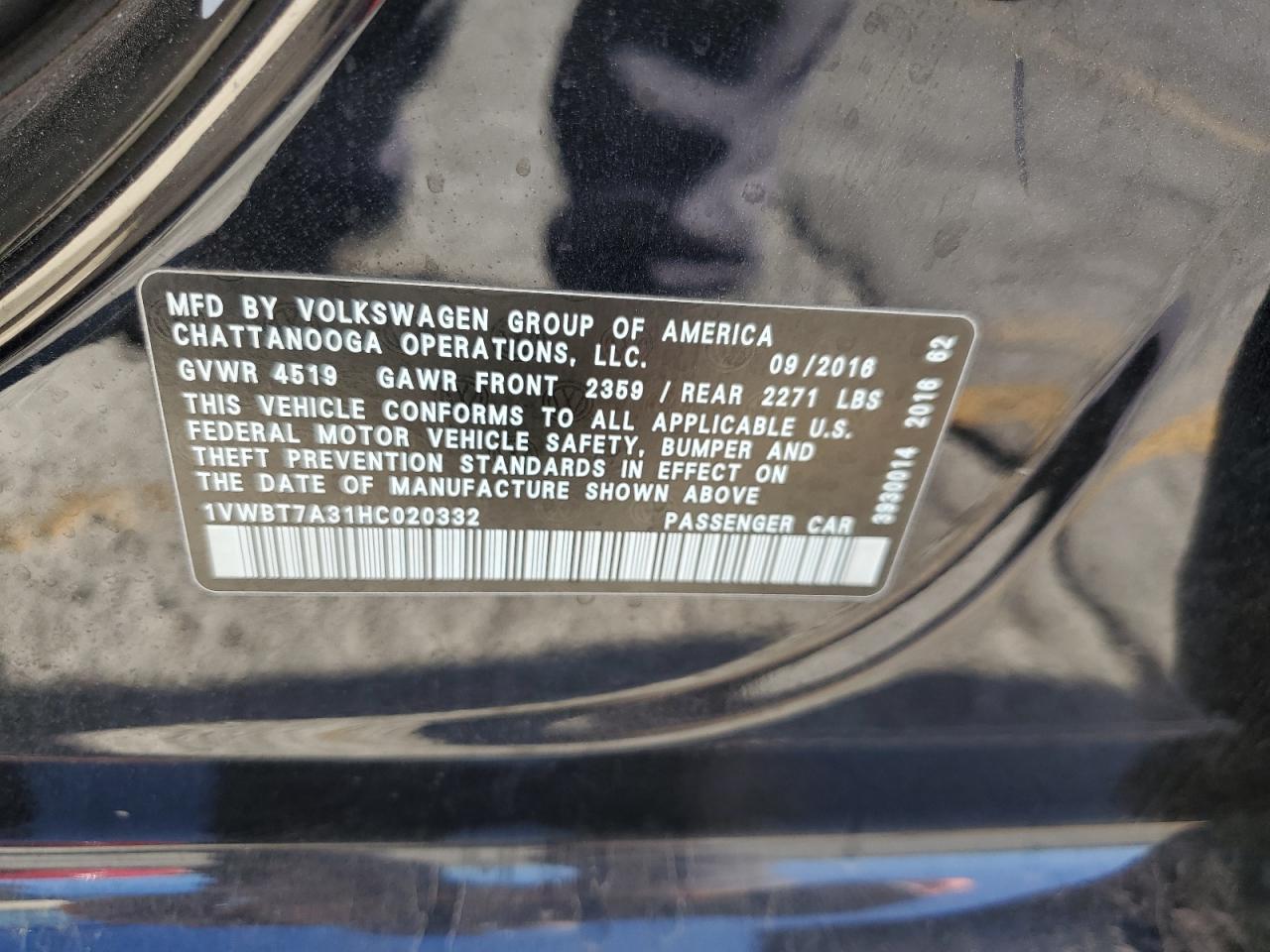 2017 Volkswagen Passat Se VIN: 1VWBT7A31HC020332 Lot: 85940475