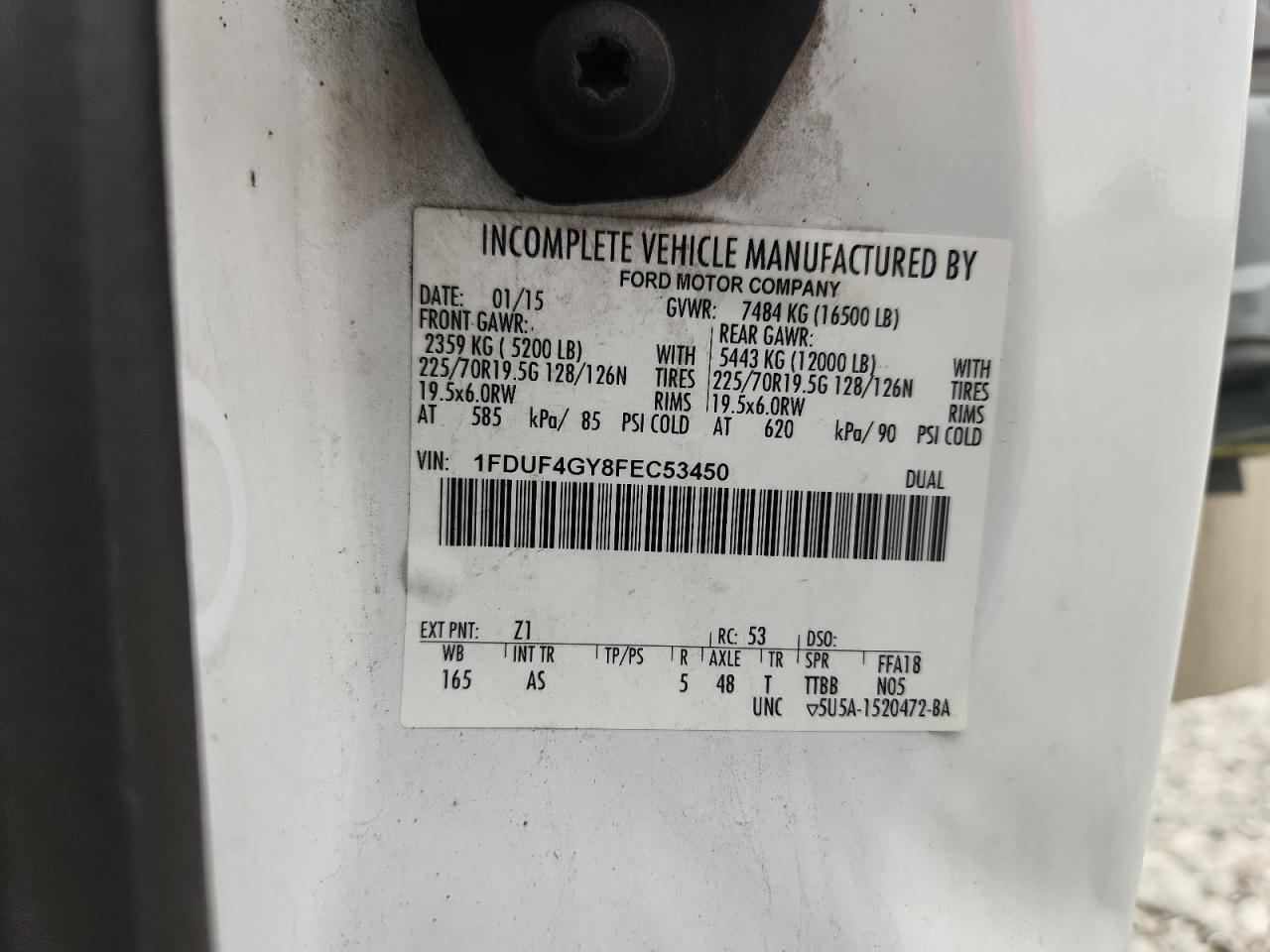 2015 Ford F450 Super Duty VIN: 1FDUF4GY8FEC53450 Lot: 86173275