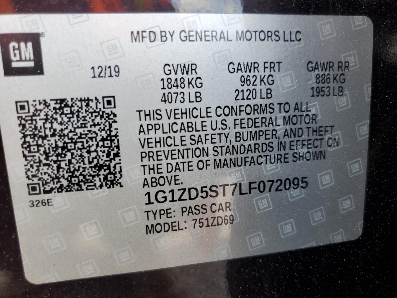 2020 Chevrolet Malibu Lt VIN: 1G1ZD5ST7LF072095 Lot: 84813655