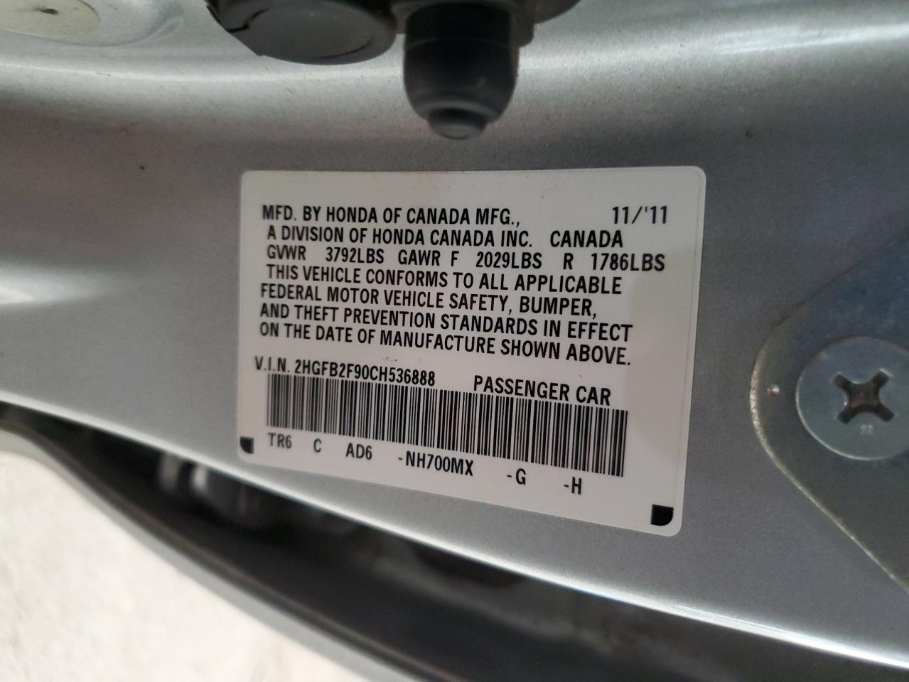 2012 Honda Civic Exl VIN: 2HGFB2F90CH536888 Lot: 82306435