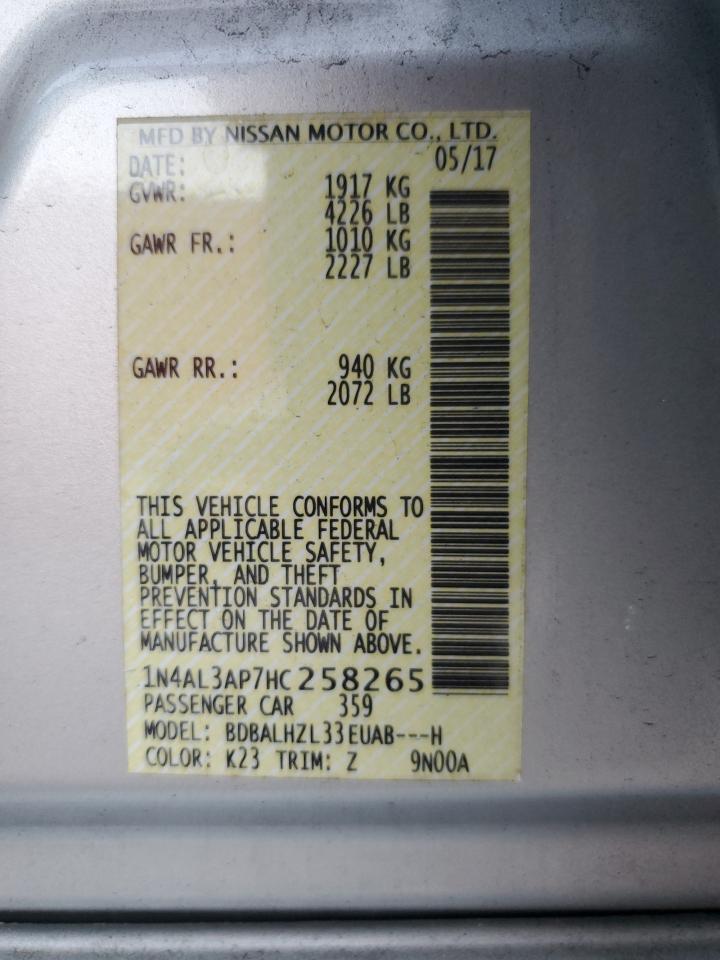 2017 Nissan Altima 2.5 VIN: 1N4AL3AP7HC258265 Lot: 81818305