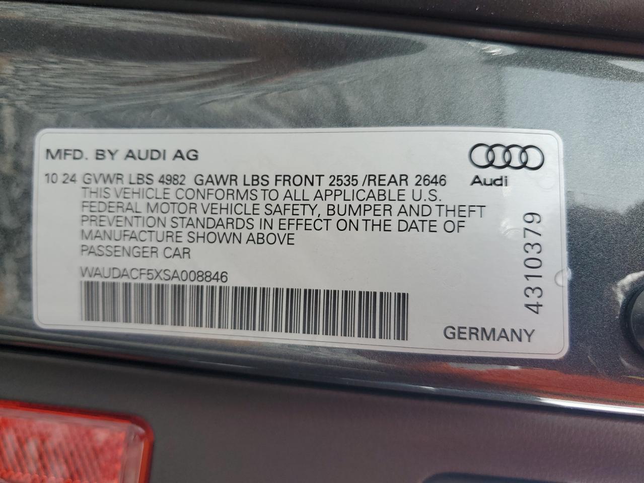 2025 Audi A5 Premium 45 VIN: WAUDACF5XSA008846 Lot: 84914305