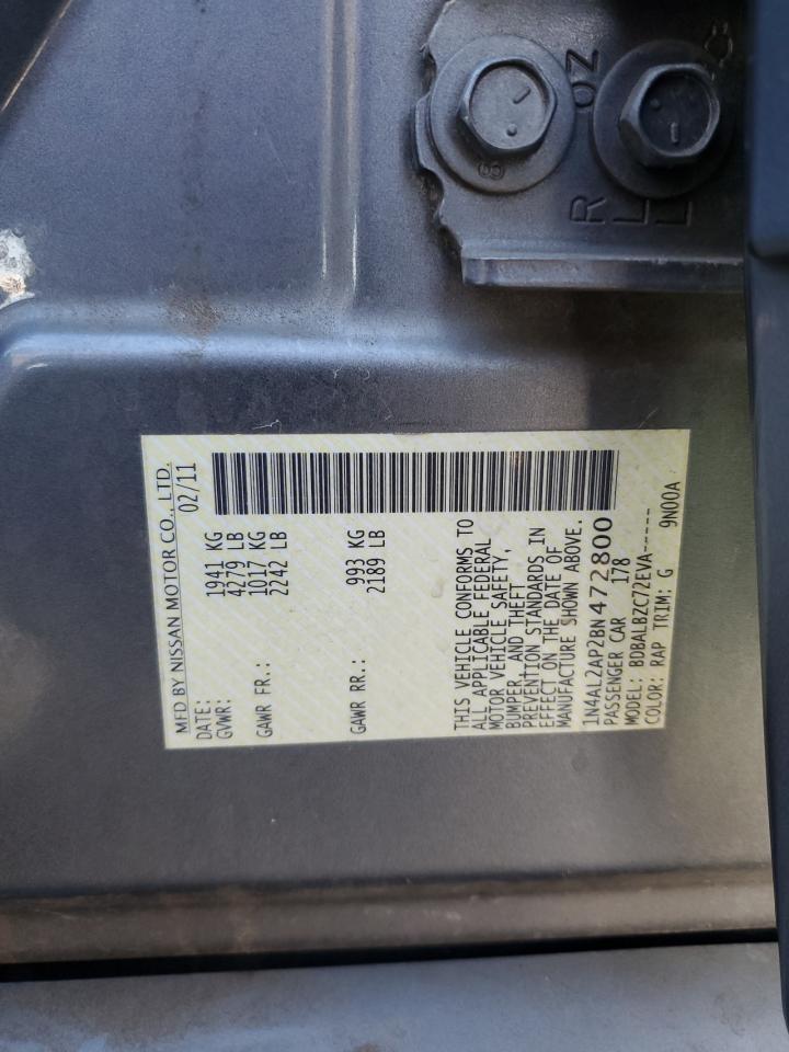 2011 Nissan Altima Base VIN: 1N4AL2AP2BN472800 Lot: 86280265
