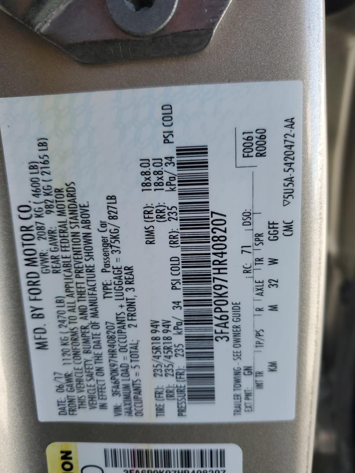 2017 Ford Fusion Titanium VIN: 3FA6P0K97HR408207 Lot: 86646445