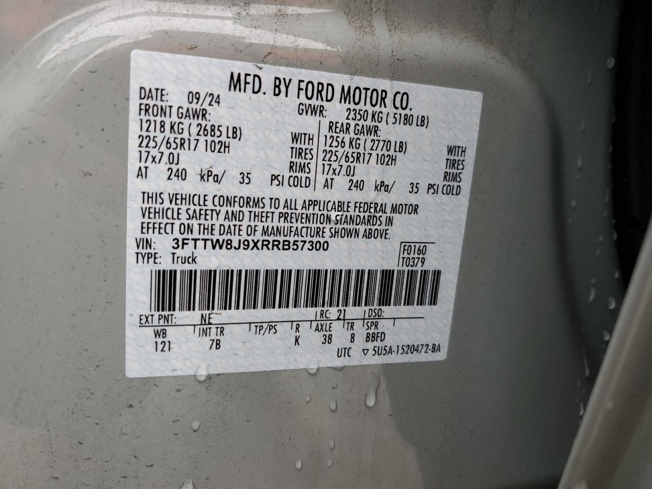 2024 Ford Maverick Xlt VIN: 3FTTW8J9XRRB57300 Lot: 90093745