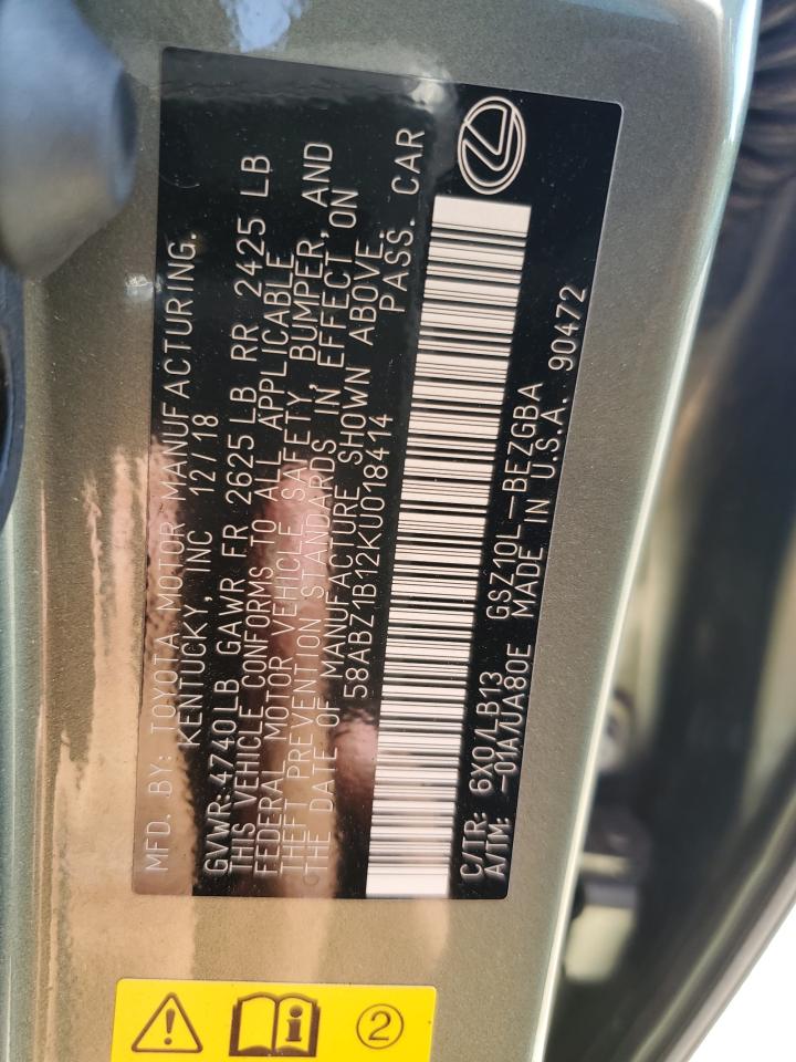 2019 Lexus Es 350 VIN: 58ABZ1B12KU018414 Lot: 82273425